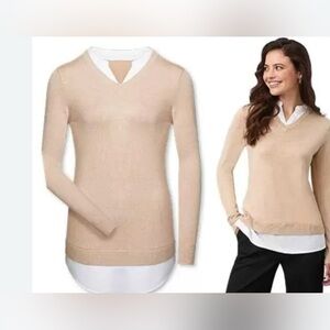 🎀NWT SERRA Women's V-Neck Sweater - Cream  2-IN-1 SZ M